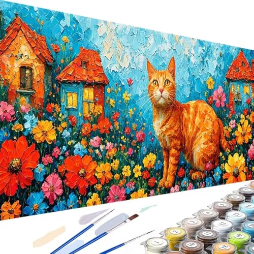 Blume Malen Nach Zahlen für Kinder, Erwachsene und Anfänger, DIY Malen Nach Zahlen Katze für Mädchen und Jungen, DIY Handgemalt Ölgemälde Kit für Home Wand Deko Geschenke 100x200cm, Ohne Rahmen 5-p von Wanziho