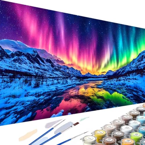 DIY Malen nach Zahlen Erwachsene Aurora Malen nach Zahlen Kits auf Leinwand Arktis, Malen nach Zahlen Kunsthandwerk Geschenk mit Pinseln und Acrylfarbe für Home Wall Decorr 70x140cm (Ohne Rahmen) S-0 von Wanziho