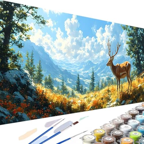 DIY Malen nach Zahlen Erwachsene Berg Malen nach Zahlen Kits auf Leinwand Reh, Malen nach Zahlen Kinder- Kunsthandwerk Geschenk mit Pinseln und Acrylfarbe für Home Dekor 100x200cm (Ohne Rahmen) 0-9 von Wanziho