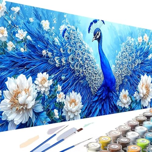 DIY Malen nach Zahlen Erwachsene Blume Malen nach Zahlen Kits auf Leinwand Pfau, Malen nach Zahlen Kunsthandwerk Geschenk mit Pinseln und Acrylfarbe für Home Wall Decorr 100x200cm (Ohne Rahmen) U-u von Wanziho