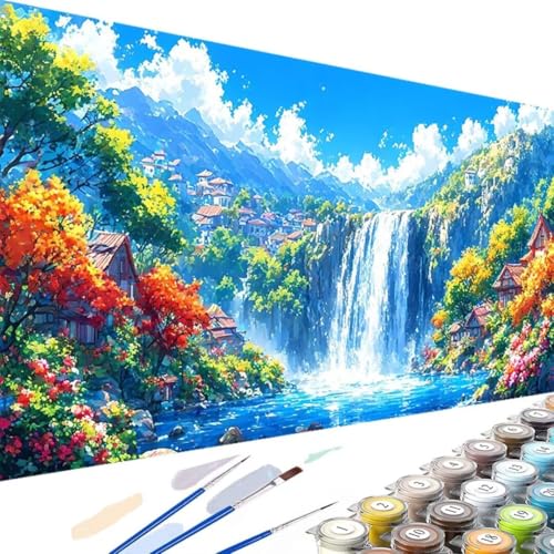 DIY Malen nach Zahlen Erwachsene Landschaft Malen nach Zahlen Kits auf Leinwand Fallen, Malen nach Zahlen Kunsthandwerk Geschenk für Home Wall Decor 70x140cm (Ohne Rahmen) A-8 von Wanziho