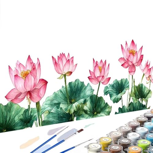 DIY Malen nach Zahlen Erwachsene Lotus Malen nach Zahlen Kits auf Leinwand Blume, Malen nach Zahlen Kinder- Kunsthandwerk Geschenk mit Pinseln und Acrylfarbe für Home Dekor 40x80cm (Ohne Rahmen) 5-3 von Wanziho