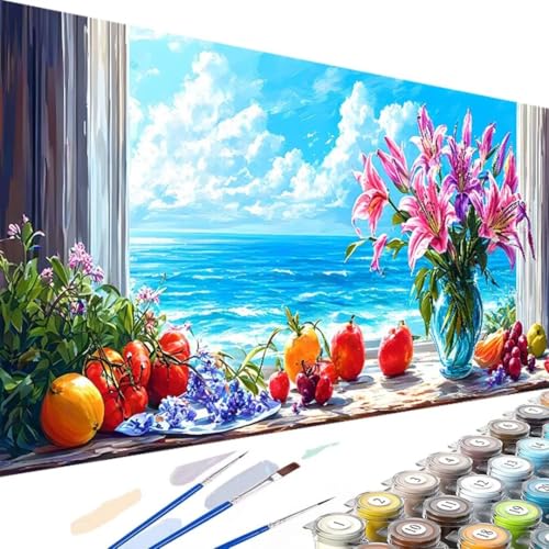 DIY Malen nach Zahlen Erwachsene Meer Malen nach Zahlen Kits auf Leinwand Blume, Malen nach Zahlen Kinder- Kunsthandwerk Geschenk mit Pinseln und Acrylfarbe für Home Dekor 70x140cm (Ohne Rahmen) 8-b von Wanziho