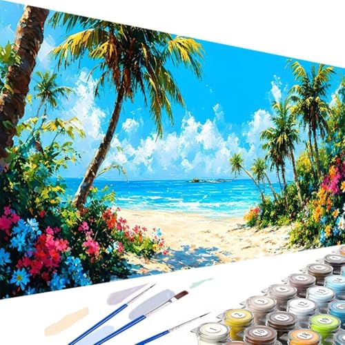 DIY Malen nach Zahlen Erwachsene Strand Malen nach Zahlen Kits auf Leinwand Blume, Malen nach Zahlen Kunsthandwerk Geschenk mit Pinseln und Acrylfarbe für Home Wall Decorr 40x80cm (Ohne Rahmen) 1-c von Wanziho