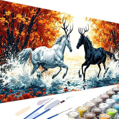 DIY Malen nach Zahlen Erwachsene Tier Malen nach Zahlen Kits auf Leinwand Herbst, Malen nach Zahlen Kinder- Kunsthandwerk Geschenk mit Pinseln und Acrylfarbe für Home Dekor 40x80cm (Ohne Rahmen) E-0 von Wanziho