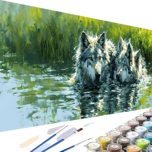 DIY Malen nach Zahlen Erwachsene Tier Malen nach Zahlen Kits auf Leinwand Wolf, Malen nach Zahlen Kinder- Kunsthandwerk Geschenk mit Pinseln und Acrylfarbe für Home Dekor 40x80cm (Ohne Rahmen) T-2 von Wanziho