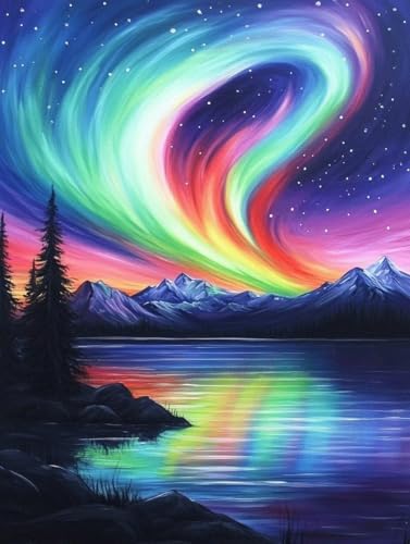 Diamond Painting Aurora, Diamond Painting Erwachsene groß xxl 100X135 cm Diamant Painting Bilder See, DIY 5D Runde Full Drill Diamant Painting Bastelset Erwachsene Geeignet Home WandDeko Geschenk 2-6 von Wanziho