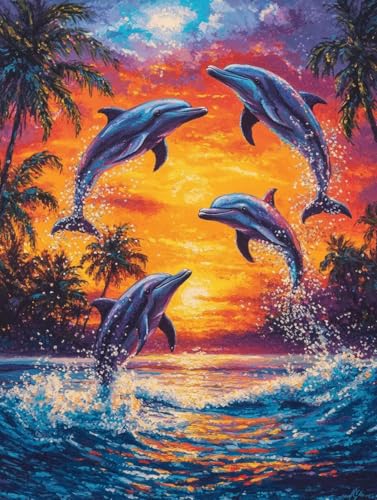 Diamond Painting Delfin, Diamond Painting Erwachsene groß xxl 100X135 cm Diamant Painting Bilder Meer, DIY 5D Runde Full Drill Diamant Painting Bastelset Erwachsene Geeignet Home WandDeko Geschenk 3-K von Wanziho