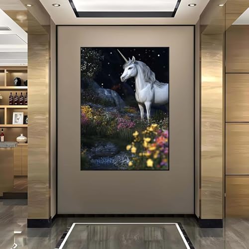 Diamond Painting Einhörner, Diamond Painting Erwachsene groß xxl 100X135 cm Diamant Painting Bilder Blume, DIY 5D Runde Full Drill Diamant Painting Bastelset Erwachsene für Home WandDeko Geschenk K-9 von Wanziho