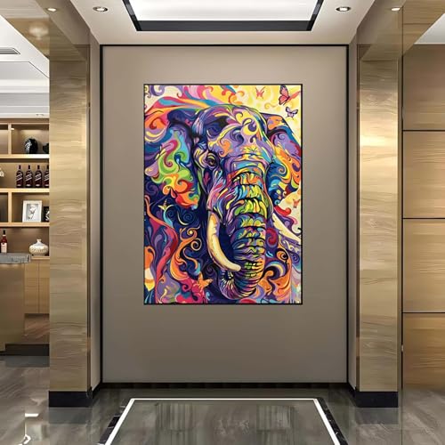 Diamond Painting Elefant, Diamond Painting Erwachsene groß xxl 100X135 cm Diamant Painting Bilder Schmetterlinge, DIY 5D Runde Full Drill Diamant Painting Bastelset Erwachsene für Home WandDeko F-6 von Wanziho