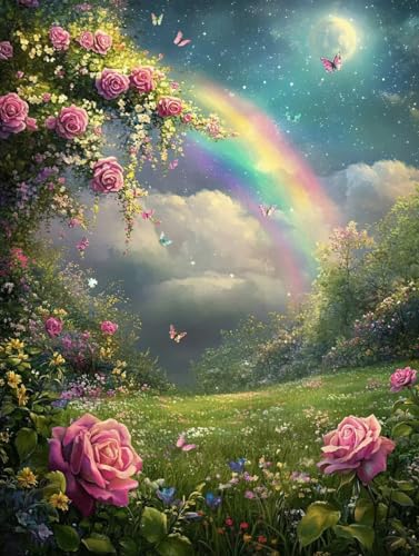 Diamond Painting Erwachsene, 5D Diamond Painting Regenbogen Diamant Painting Bilder Blume, Diamond Painting Kinder DIY Runde Drill Crystal Strass Stickerei Painting für Wanddeko Geschenk 30x40 cm K-9 von Wanziho