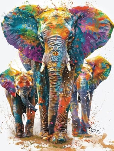 Diamond Painting Erwachsene, 5D Diamond Painting Tiere Diamant Painting Bilder Elefant, Diamond Painting Kinder DIY Runde Drill Crystal Strass Stickerei Painting, Haus Wanddeko Geschenk 30x40 cm B-E von Wanziho