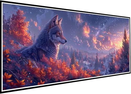 Diamond Painting Erwachsene Groß XXL 60x140cm, Wolf Diamant Painting Bilder Tier Diamant Malerei Set für Anfänger and Kinder DIY 5D Eckige Steine Strass Kreuzstich Set Als Geschenk für Wand Deko 71-pK Diamond Painting Erwachsene Groß XXL 60x140cm, Wolf Diamant Painting Bilder Tier Diamant Malerei Set für Anfänger and Kinder DIY 5D Eckige Steine Strass Kreuzstich Set Als Geschenk für Wand Deko 71-pK von Wanziho