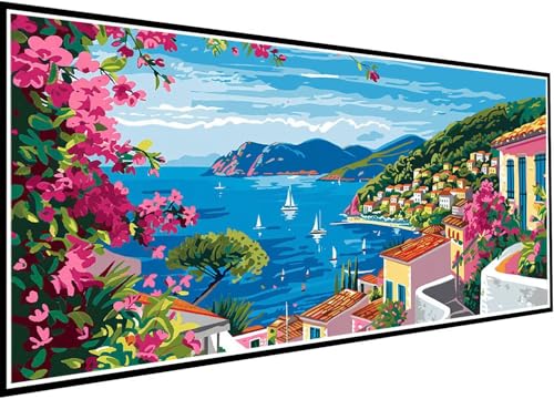 Diamond Painting Erwachsene Landschaft, 5D Diamant Painting Bilder Meer DIY Diamant Kunst Malerei Stickerei Set für Kinder Anfänger, Mosaikherstellung Bastelset Erwachsene für Wanddeko 35x80cm 41-pE von Wanziho