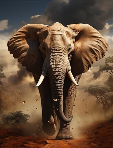 Diamond Painting Groß XXL Elefant 100x132cm, 5D Landschaft Diamond Painting Erwachsene Groß,DIY Diamant Painting Bilder Groß Kunst Malerei Bastelset für Zimmer Deko Wohnzimmer, Geschenke für Frauen von Wanziho