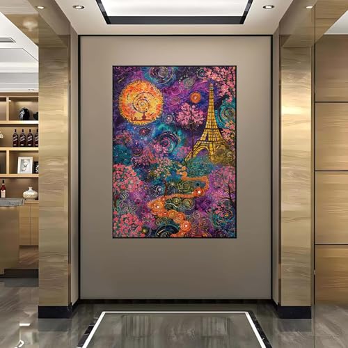 Diamond Painting Landschaft, Diamond Painting Erwachsene groß xxl 100X135 cm Diamant Painting Bilder Eiffelturm, DIY 5D Runde Full Drill Diamant Painting Bastelset Erwachsene für Home WandDeko R-D von Wanziho