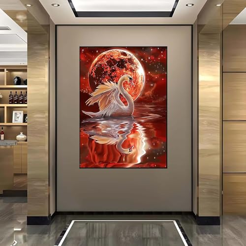 Diamond Painting Mond, Diamond Painting Erwachsene groß xxl 100X135 cm Diamant Painting Bilder Schwan, DIY 5D Runde Full Drill Diamant Painting Bastelset Erwachsene Geeignet Home WandDeko Geschenk 8-B von Wanziho