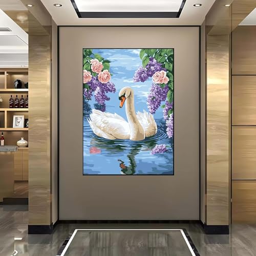 Diamond Painting Schwäne, Diamond Painting Erwachsene groß xxl 100X135 cm Diamant Painting Bilder Blume, DIY 5D Runde Full Drill Diamant Painting Bastelset Erwachsene für Home WandDeko Geschenk 2-4 von Wanziho