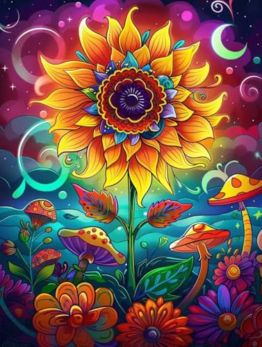 Diamond Painting Sonnenblume, Diamond Painting Erwachsene groß xxl 90x120 cm Diamant Painting Bilder Pilz, DIY 5D Runde Full Drill Diamant Painting Bastelset Erwachsene für Home WandDeko Geschenk 8-6 von Wanziho