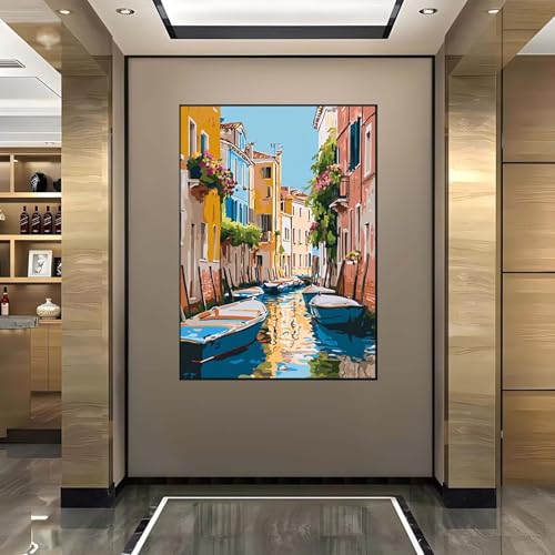 Diamond Painting Venedig, Diamond Painting Erwachsene groß xxl 90x120 cm Diamant Painting Bilder Wasserstadt, DIY 5D Runde Full Drill Diamant Painting Bastelset Erwachsene, Home WandDeko Geschenk 1-0 von Wanziho