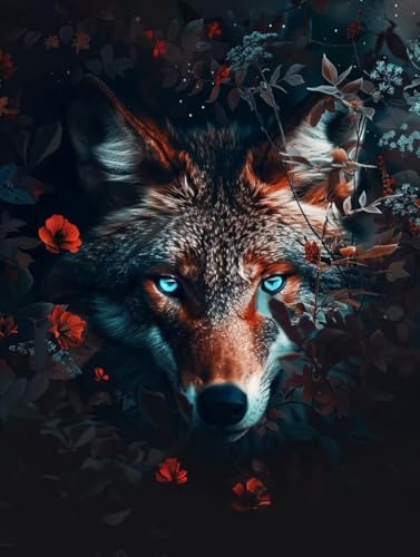 Diamond Painting Wolf, Diamond Painting Erwachsene groß xxl 100X135 cm Diamant Painting Bilder Blume, DIY 5D Runde Full Drill Diamant Painting Bastelset Erwachsene Geeignet Home WandDeko Geschenk R-8 von Wanziho