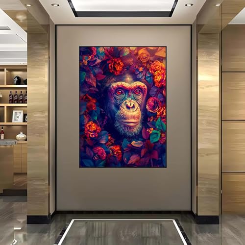 Diamond Painting xxl 60x80 cm, Diamant Painting Bilder Blume Diamond Painting Erwachsene Kinder, DIY Runde Drill Diamond Painting Orang-Utans mit Diamond Painting Zubehör für Zuhause Wanddeko 1-E von Wanziho