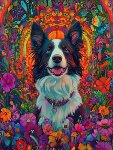 Diamond Painting xxl 80x100 cm, Diamant Painting Bilder Blumen Diamond Painting Erwachsene Kinder, DIY Runde Drill Diamond Painting Hund mit Diamond Painting Zubehör für Geschenk Zuhause Wanddeko N-1 von Wanziho