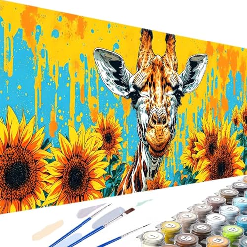 Giraffe Malen Nach Zahlen für Kinder, Erwachsene und Anfänger, DIY Malen Nach Zahlen Sonnenblume für Mädchen und Jungen, Handgemalt Ölgemälde Kits, Home Deko Geschenke 100x200cm, Ohne Rahmen K-j von Wanziho