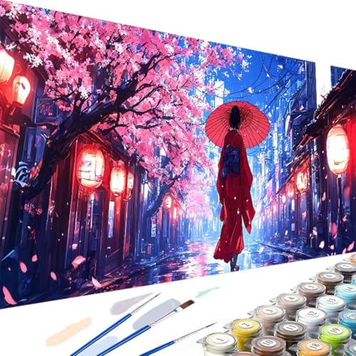 Japan Malen Nach Zahlen Erwachsene, Malen Nach Zahlen Landschaft Kinder Anfänger, DIY Ölgemälde Leinwand Kit mit 3 - Pinseln und Acrylfarbe für Geschenke und Home Wand Dekor 60x120cm Ohne Rahmen 2-1 von Wanziho