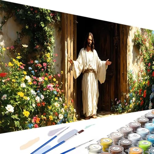 Jesus Malen Nach Zahlen Erwachsene- DIY Handgemalt Ölgemälde Kit für Erwachsene Blume, Malen Nach Zahlen mit Pinseln und Acrylfarbe - Bastelset Erwachsene, Home Wand Dekor (Ohne Rahmen), 60x120cm 4-0 von Wanziho