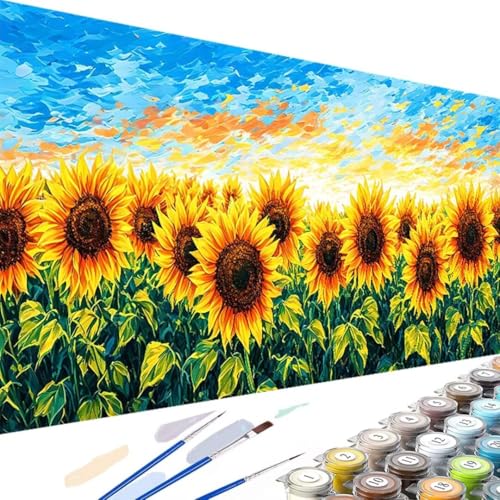 Landschaft Malen Nach Zahlen Erwachsene, Malen Nach Zahlen Sonnenblume Kinder Anfänger, DIY Ölgemälde Leinwand Kit für Geschenke und Home Wand Dekor 60x120cm Ohne Rahmen D-f von Wanziho