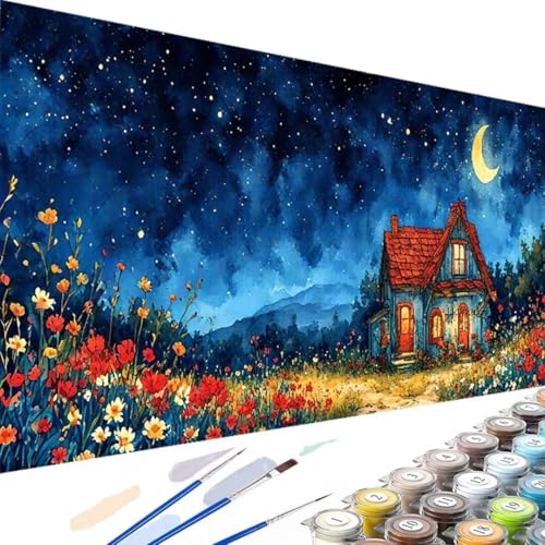 Landschaft Malen Nach Zahlen Erwachsene- DIY Handgemalt Ölgemälde Kit für Erwachsene Blume, Malen Nach Zahlen mit Pinseln und Acrylfarbe - Bastelset Erwachsene für Home Dekor (Ohne Rahmen) 60x30cm L-c von Wanziho