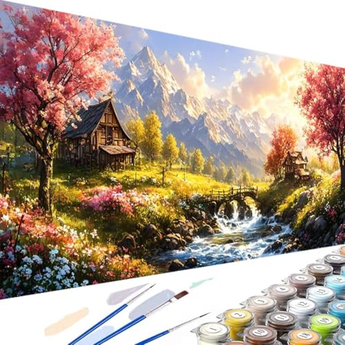 Landschaft Malen Nach Zahlen Erwachsene- DIY Handgemalt Ölgemälde Kit für Erwachsene See, Malen Nach Zahlen mit Pinseln und Acrylfarbe - Bastelset Erwachsene für Home Dekor (Ohne Rahmen), 90x180cm 2-m von Wanziho