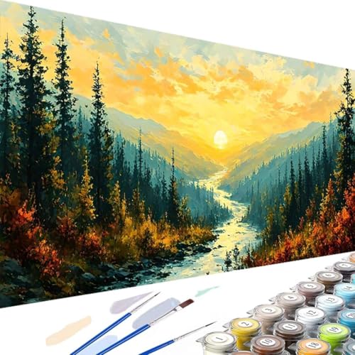 Malen Nach Zahlen Erwachsene Berg, DIY Wald Handgemalt Ölgemälde Kit für Anfänger und Erwachsene, Festival Gifts, Acrylpigment für Kinder Gemälde, Geschenk Home Haus Deko, Ohne Rahmen 60x30cm 6-7 von Wanziho