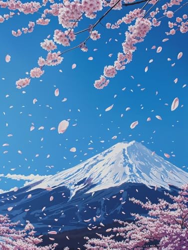 Malen Nach Zahlen Erwachsene Berg Fuji, Malen Nach Zahlen Japan Malen Nach Zahlen Kinder DIY Handgemalt ölgemälde Kit mit Pinseln und Acrylfarbe für Geschenke Home Haus Deko 40x50cm (Rahmenlos) 9-Y von Wanziho