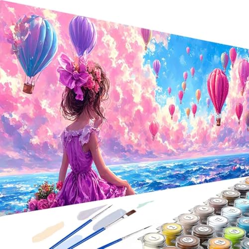 Malen Nach Zahlen Erwachsene Heißluftballon Paint by Numbers, DIY Malen Nach Zahlen Landschaft, mit Pinseln und Acrylfarben Handgemalt Ölgemälde Leinwand für Home Decorr, Ohne Rahmen 90x180cm 7-3 von Wanziho