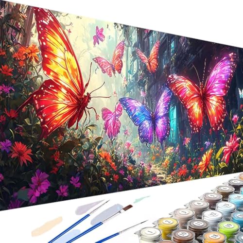 Malen Nach Zahlen Erwachsene Schmetterling Malen Nach Zahlen, Blume Malen Nach Zahlen Kinder, DIY Handgemalt Ölgemälde Leinwand Kits für Anfänger, Wanddekoration Geschenke 80x160cm Ohne Rahmen 3-5 von Wanziho