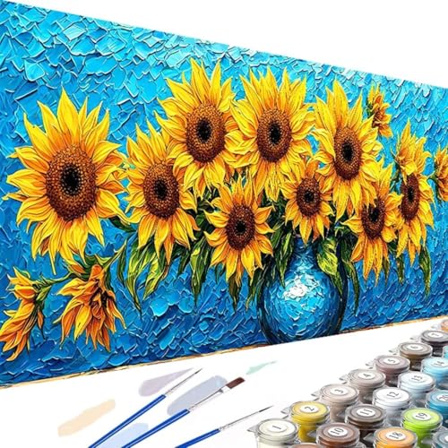 Malen Nach Zahlen Erwachsene Sonnenblume, DIY Blume Handgemalt Ölgemälde Kit für Anfänger und Erwachsene, Festival Gifts, Acrylpigment für Kinder Gemälde, Geschenk Haus Deko, Ohne Rahmen 60x120cm T-y von Wanziho