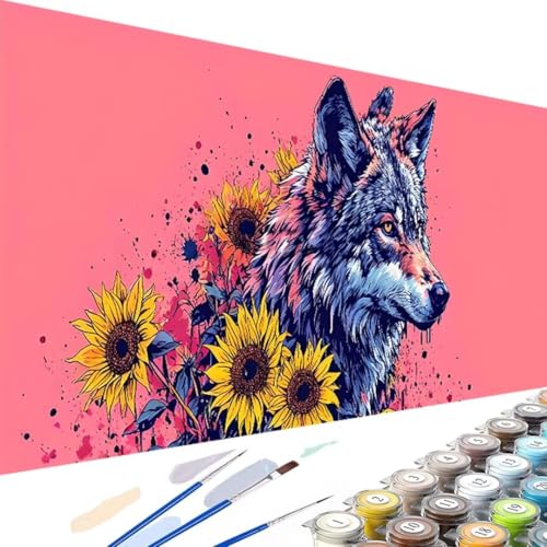 Malen Nach Zahlen Erwachsene Sonnenblume Malen Nach Zahlen, Wolf Malen Nach Zahlen Kinder, DIY Handgemalt Ölgemälde Leinwand Kits, Paint by Numbers für Home Wanddekoration 50x100cm Ohne Rahmen 4-6 von Wanziho