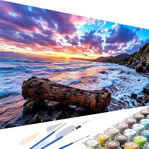 Malen Nach Zahlen Erwachsene Strand Paint by Numbersr, Meer Malen Nach Zahlen Kinde Anfänger, DIY Handgemalt Ölgemälde Leinwand Kit mit Pinseln und Acrylfarbe für Home Décor, Ohne Rahmen 60x120cm 6-x von Wanziho