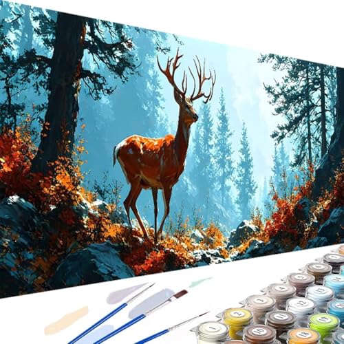 Malen Nach Zahlen Erwachsene Tier Paint by Numbersr, Reh Malen Nach Zahlen Kinde Anfänger, DIY Handgemalt Ölgemälde Leinwand Kits mit Pinseln und Acrylfarbe für Home Décor, Ohne Rahmen 60x30cm J-6 von Wanziho