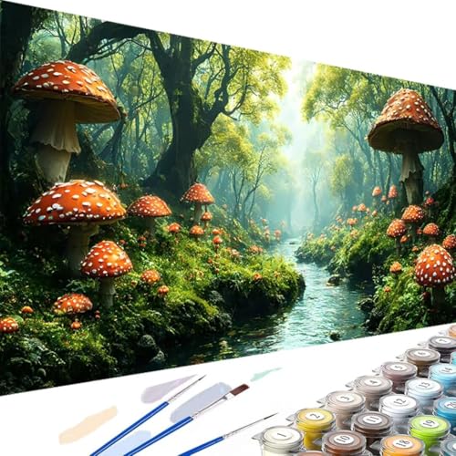 Malen Nach Zahlen Erwachsene Wald Paint by Numbersr, Pilz Malen Nach Zahlen Kinde Anfänger, DIY Handgemalt Ölgemälde Leinwand mit 3 - Pinseln und Acrylfarbe für Home Décor, Ohne Rahmen 90x180cm K-3 von Wanziho