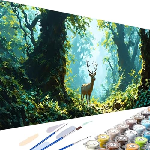 Malen Nach Zahlen Erwachsene Wald Paint by Numbersr, Tier Malen Nach Zahlen Kinde Anfänger, DIY Handgemalt Ölgemälde Leinwand mit 3 - Pinseln und Acrylfarbe für Home Décor, Ohne Rahmen 60x120cm 3-5 von Wanziho