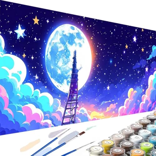 Malen Nach Zahlen Erwachsene Wolke, DIY Sternensky Handgemalt Ölgemälde Kit für Anfänger und Erwachsene, Festival Gifts, Acrylpigment für Kinder Gemälde, Geschenk Home Deko, Ohne Rahmen 60x120cm 1-2 von Wanziho