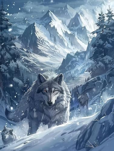 Malen Nach Zahlen Wolf, Malen Nach Zahlen Erwachsene Anfänger DIY Leinwand Acrylfarbe Malen Nach Zahlen Kits Winter, Paint by Numbers Basteln Erwachsene für Home Decor Geschenk 70x95cm Rahmenlos N-O von Wanziho