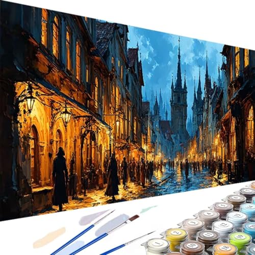 Malen nach Zahlen Erwachsene Stadt Malen Nach Set – 80x160cm malen nach zahlen Straße, Bastelset Erwachsene mit Leinwand 3 Pinsel, Acrylfarbe, Malen nach Zahlen Kinder für Home Décor (Ohne Rahmen) V-2 von Wanziho