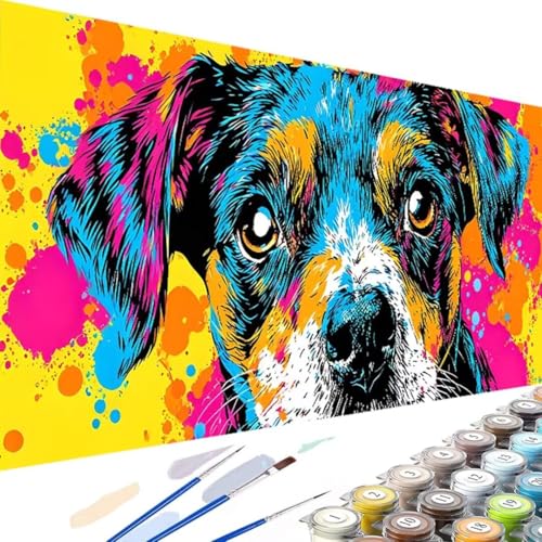 Malen nach Zahlen Erwachsene Tier Malen Nach Set – 50x100cm malen nach zahlen Hund, Bastelset Erwachsene mit Leinwand 3 Pinsel, Acrylfarbe, Malen nach Zahlen Kinder für Home Décor (Ohne Rahmen) H-u von Wanziho