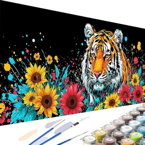 Malen nach Zahlen Erwachsene Tier Malen Nach Set – 50x100cm malen nach zahlen Tiger, Bastelset Erwachsene mit Leinwand 3 Pinsel, Acrylfarbe, Malen nach Zahlen Kinder für Home Décor (Ohne Rahmen) J-9 von Wanziho