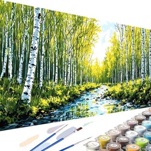 Malen nach Zahlen Erwachsene Wald, DIY Handgemalt Ölgemälde Kit Paint by Numbers Adult See mit 3 - Pinseln und Acrylfarbe knitterfreie leinwand Kit - 90x180cm (Ohne Rahmen) 7-7 von Wanziho