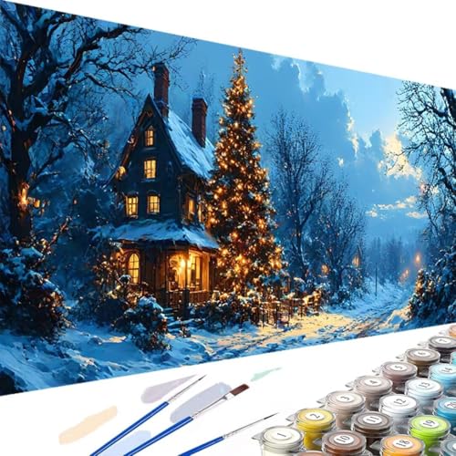 Malen nach Zahlen Erwachsene Winter Malen Nach Set – 50x100cm malen nach zahlen Hütte, Bastelset Erwachsene mit Leinwand 3 Pinsel, Acrylfarbe, Malen nach Zahlen Kinder für Home Décor (Ohne Rahmen) 9-g von Wanziho